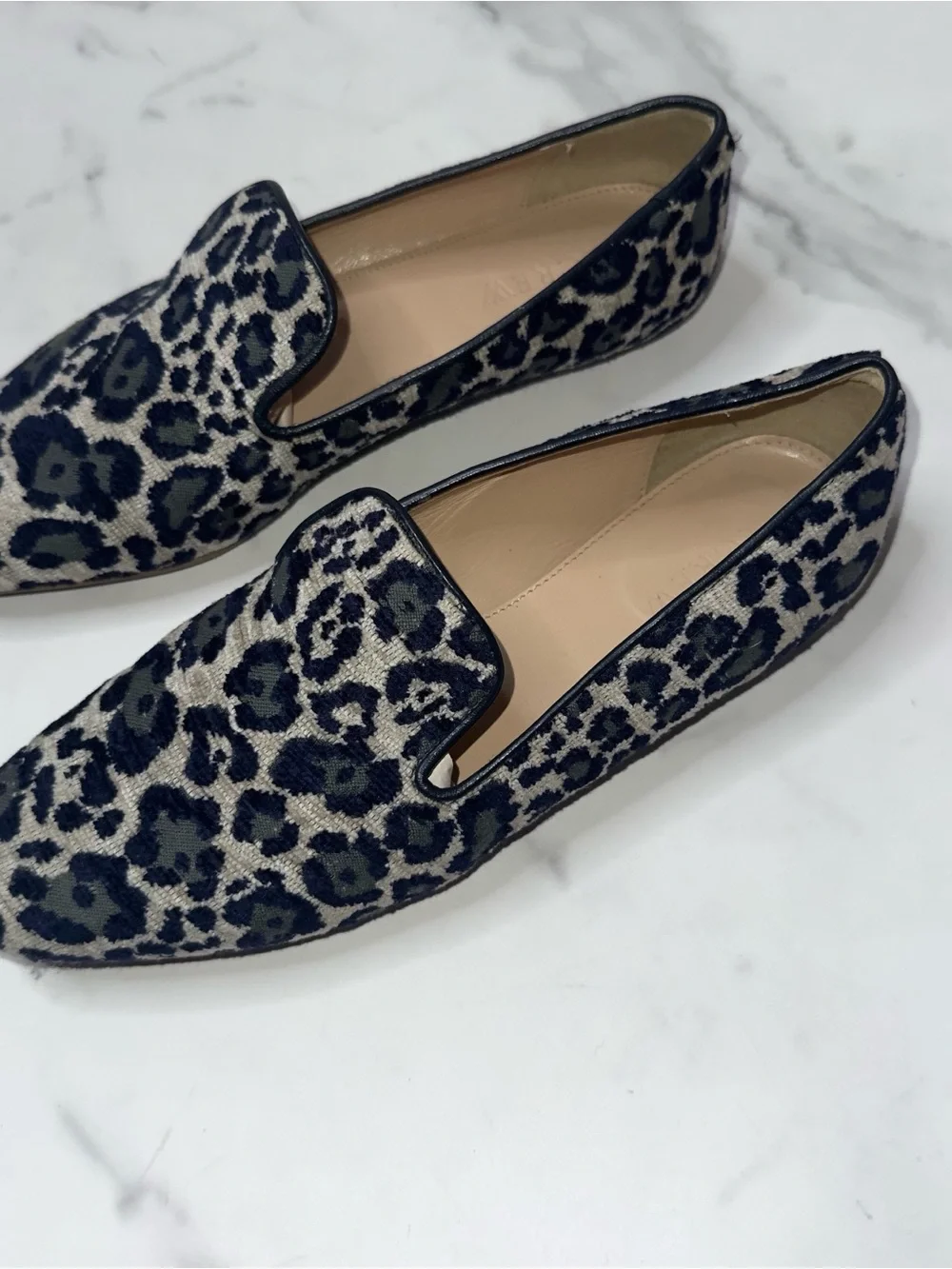 J Crew Georgie Blue Gray Leopard Animal Loafer Ballet Flats Size 7